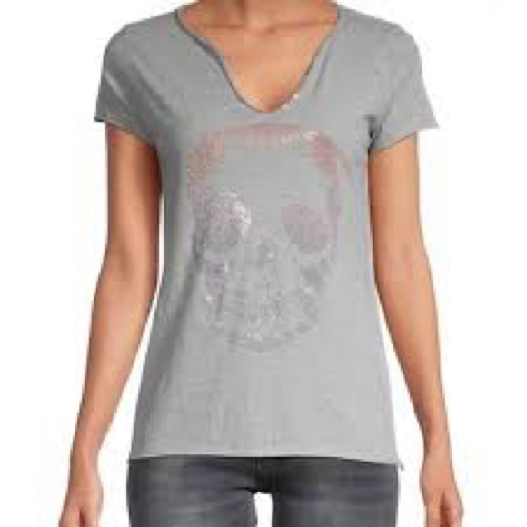 Zadig & Voltaire Tops - Zadig & Voltaire Tunisien MC Rhinestone Skull Tee – Gray – Size L